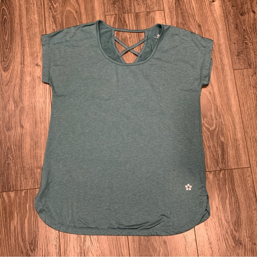 Women’s Short Sleeve Crisscross Back Tee - Teal Soft! S